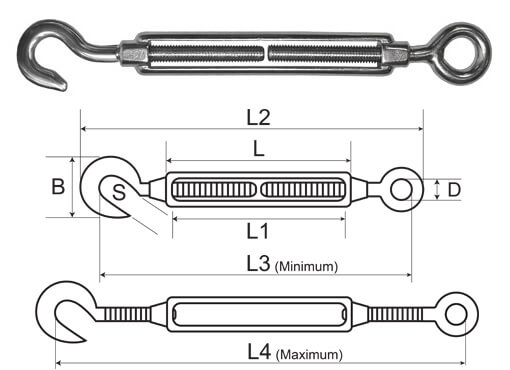Stainless Steel Open Turnbuckle Hook - Eye